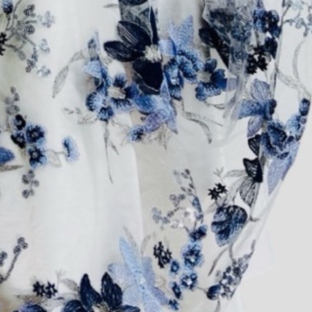 Tahari ASL‎ Embroidered Mesh Dress 8 Blue Silver Fairy Garden Prom Y2K Revival - Picture 5 of 12